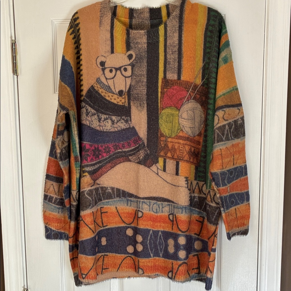 Colorful Bear Pattern Sweater 2X 3-X